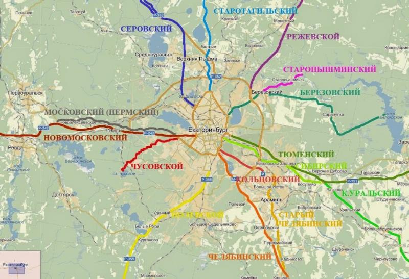 схема трактов пригорода Екатеринбурга