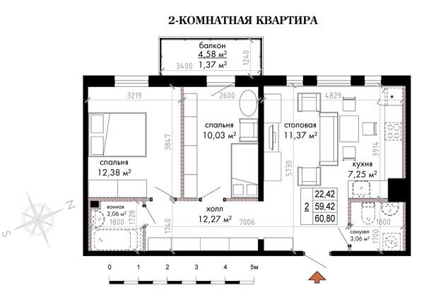 Типовая двухкомнатная квартира в ЖК Skandi Klubb