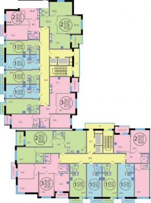 Корпус 8, секции 1 и 2, типовой этаж - планировка