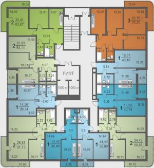 Корпуса 1-5, 7-12, типовой этаж - планировка