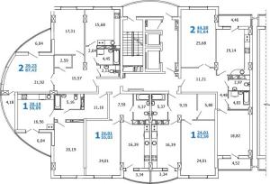 Корпуса 1 и 2, секции 1, 5, 3 этаж - планировка