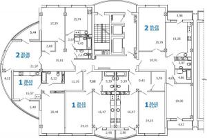 Корпуса 1 и 2, секции 1, 5, 9 этаж - планировка