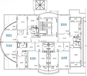 Корпуса 1 и 2, секции 3, 7, 2 этаж - планировка