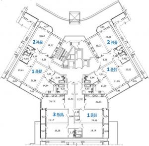 Корпуса 1 и 2, секции 4, 8, 2 этаж - планировка