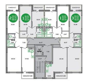 Корпус 7, подъезд 1, типовой этаж - планировка