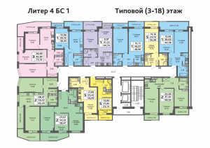 Секция 1, 3-18 этажи - планировка