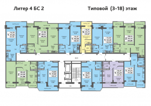 Секция 2, 3-18 этажи - планировка