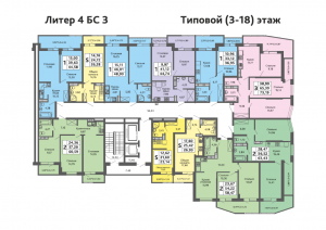 Секция 3, 3-18 этажи - планировка