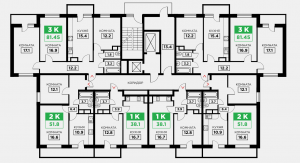 Корпус 3, 9-15 этажи - планировка