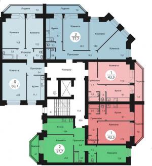 Секция 6, типовой этаж

 - планировка