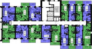 Корпус 2, секция 4, 2-12, 19-25 этажи - планировка