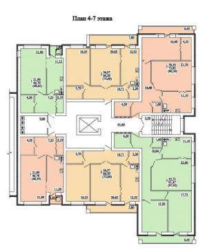 Секция 1, 4-7 этаж - планировка